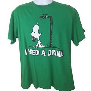 Official Peanuts Snoopy I Need A Drink Green Tshirt Size Large